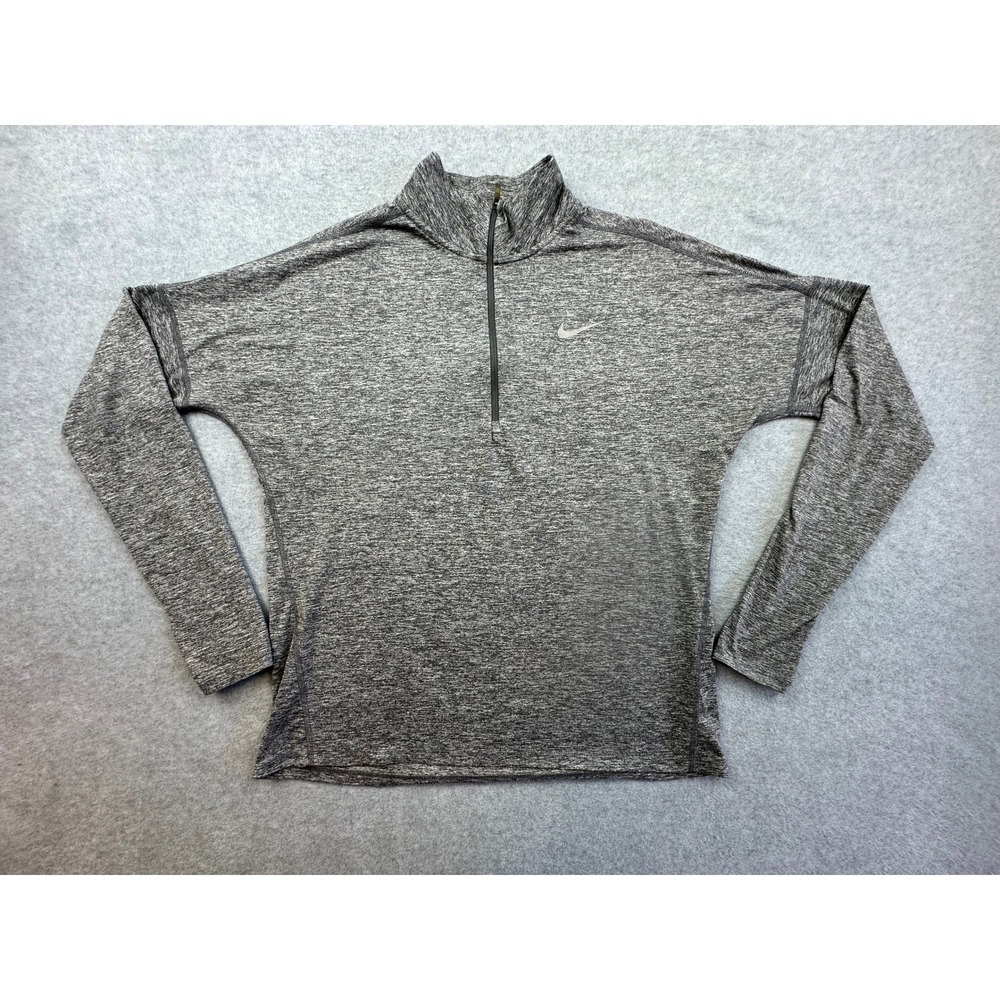 Nike Running Dri-FIT Quarter Zip Pullover Gray Space Dye Thumbholes Mens Medium